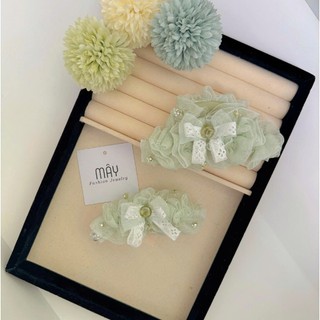 Kẹp tóc bản thuyền, kẹp chuối voan ren 2 lớp đính nơ đính đá • Mây Fashion Jewelry - K1025.09