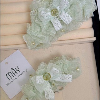 Kẹp tóc bản thuyền, kẹp chuối voan ren 2 lớp đính nơ đính đá • Mây Fashion Jewelry - K1025.09