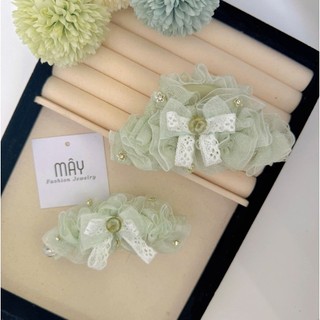Kẹp tóc bản thuyền, kẹp chuối voan ren 2 lớp đính nơ đính đá • Mây Fashion Jewelry - K1025.09