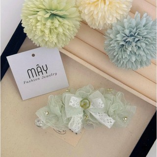 Kẹp tóc bản thuyền, kẹp chuối voan ren 2 lớp đính nơ đính đá • Mây Fashion Jewelry - K1025.09
