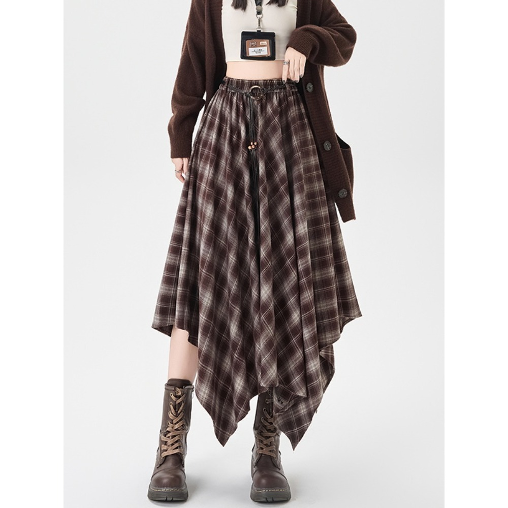 [KH26] Chân váy kẻ sọc Harajuku bất đối xứng, chân váy chữ A cạp cao họa tiết kẻ sọc | KHAO BOUTIQUE