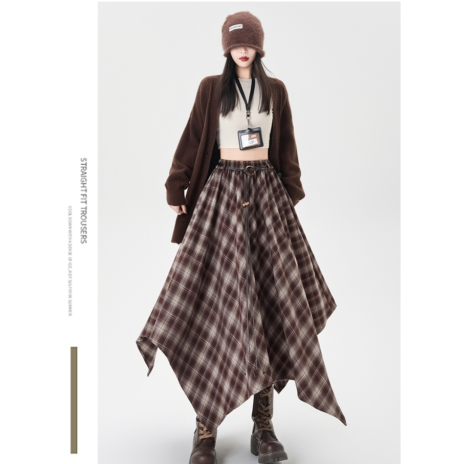 [KH26] Chân váy kẻ sọc Harajuku bất đối xứng, chân váy chữ A cạp cao họa tiết kẻ sọc | KHAO BOUTIQUE