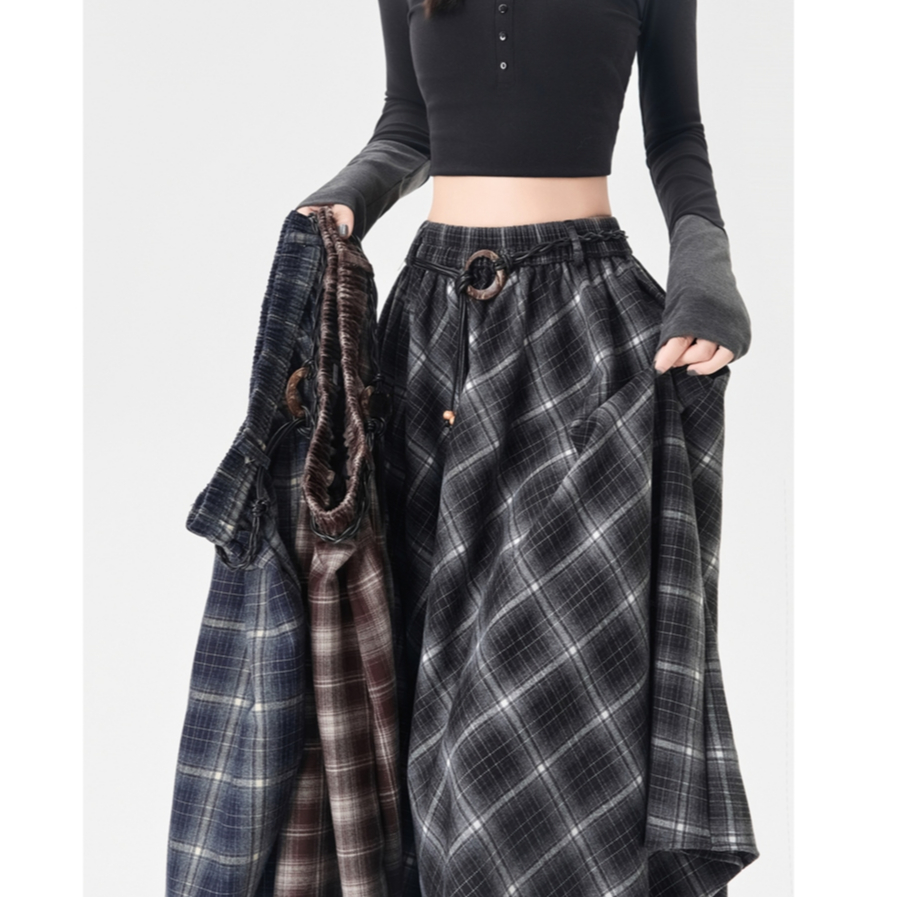 [KH26] Chân váy kẻ sọc Harajuku bất đối xứng, chân váy chữ A cạp cao họa tiết kẻ sọc | KHAO BOUTIQUE