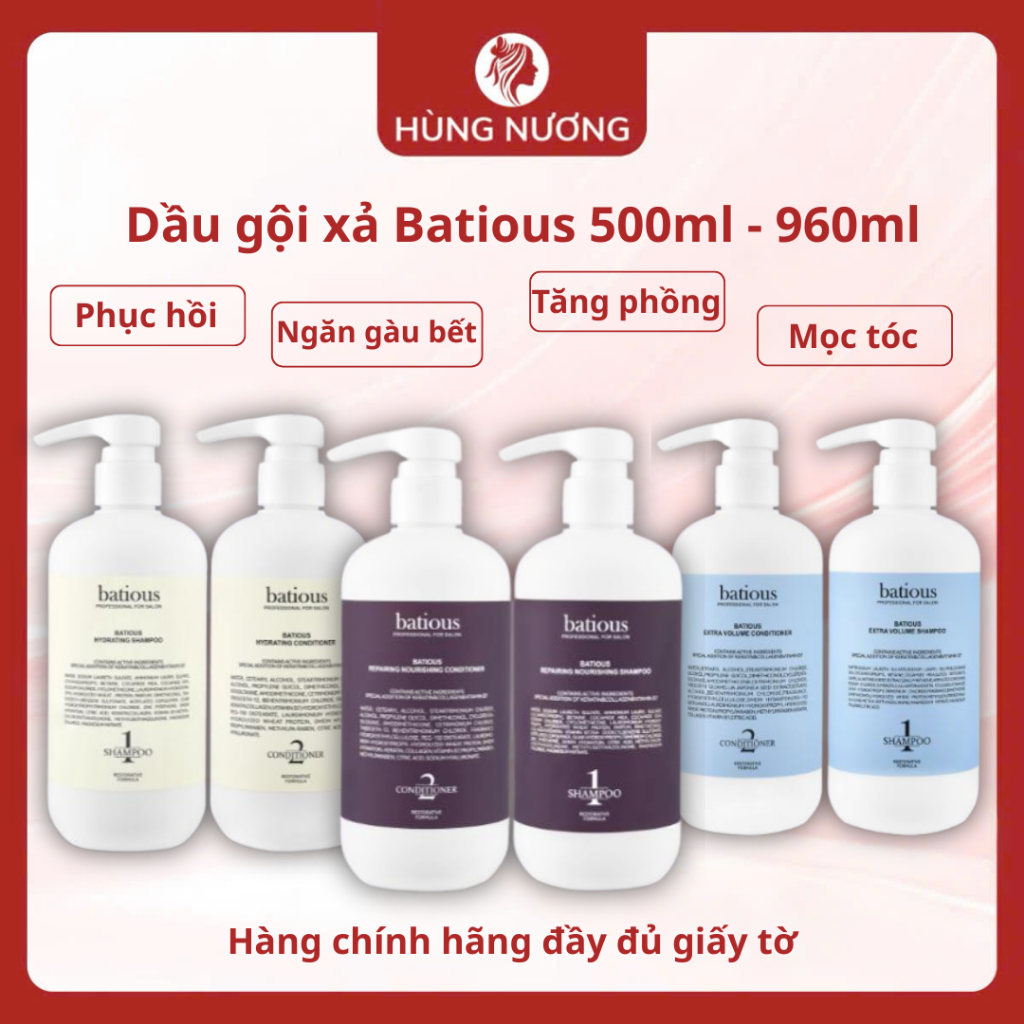 Cặp dầu gội xả Batious 500ml-960ml ngăn ngừa giảm rụng tóc, tăng phồng ...