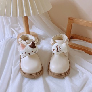 Mới Sz 21-30 Bốt Da Trơn Stick Mèo Cá Thêu Cực Xinh Cho Bé Gái K110