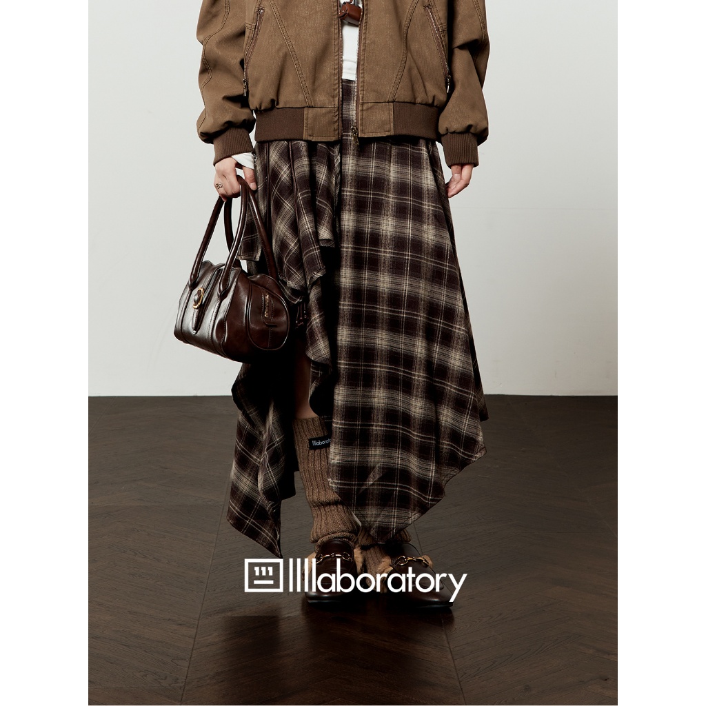 [KH15] Chân váy kẻ sọc caro dáng chữ A tà bất đối xứng phong cách vintage retro | KHAO BOUTIQUE