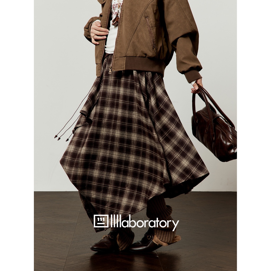 [KH15] Chân váy kẻ sọc caro dáng chữ A tà bất đối xứng phong cách vintage retro | KHAO BOUTIQUE