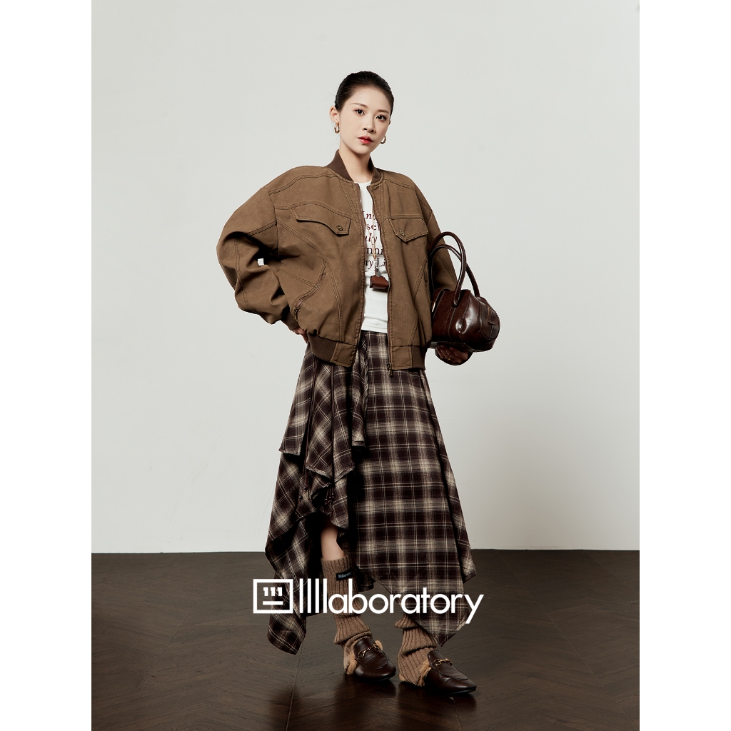 [KH15] Chân váy kẻ sọc caro dáng chữ A tà bất đối xứng phong cách vintage retro | KHAO BOUTIQUE