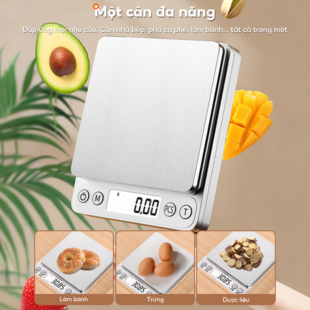 Cân điện tử nhà bếp, cân tiểu ly mini 3000g/0.1g LS1-0657-16 làm bánh độ chính xác cao