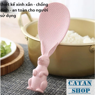 Muỗng xới cơm hình thỏ chống dính, vá cơm chất liệu nhựa lúc mạch tay cầm hình Thỏ dễ thương