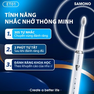 (BH 1 đổi 1) Bàn chải điện Samono SW-ET01, 5 chế độ đánh răng cho nam/nữ và trẻ em, 4 đầu bàn chải thay thế mềm mại
