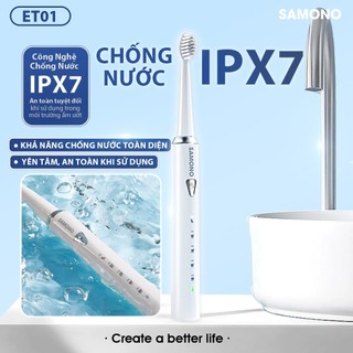 (BH 1 đổi 1) Bàn chải điện Samono SW-ET01, 5 chế độ đánh răng cho nam/nữ và trẻ em, 4 đầu bàn chải thay thế mềm mại
