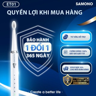 (BH 1 đổi 1) Bàn chải điện Samono SW-ET01, 5 chế độ đánh răng cho nam/nữ và trẻ em, 4 đầu bàn chải thay thế mềm mại