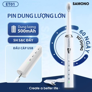 Bàn Chải Điện SAMONO SW-ET01 - Máy đánh răng 5 chế độ - Tặng kèm 4 đầu thay thế - BH 1 năm