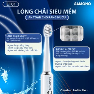 Bàn Chải Điện SAMONO SW-ET01 - Máy đánh răng 5 chế độ - Tặng kèm 4 đầu thay thế - BH 1 năm