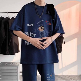 Bộ Đồ Thể Thao Unisex In Chữ Space Chất Thun Lưới Mè Kiểu Cổ Tròn Ngắn Tay Mặc Nhà Đi Chơi L1