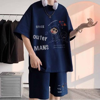 Bộ Đồ Thể Thao Unisex In Chữ Space Chất Thun Lưới Mè Kiểu Cổ Tròn Ngắn Tay Mặc Nhà Đi Chơi L1