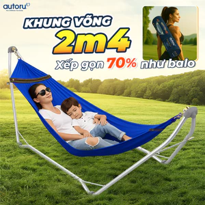 Khung Võng Xếp Hợp Kim Thép, Bộ Võng Du Lịch Autoru Chịu Tải 150Kg, Lưới Võng 2 Lớp Dày Dặn Thoáng Khí