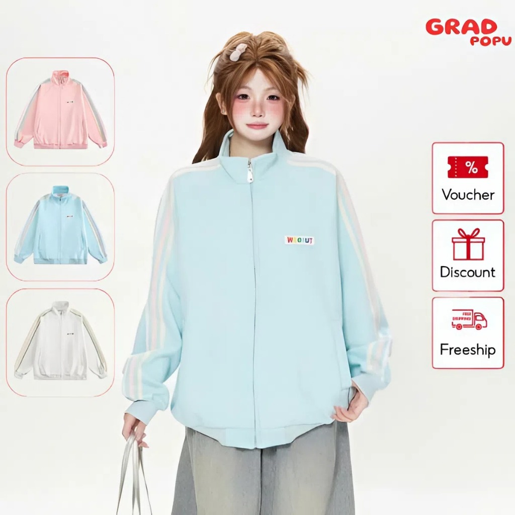 Áo khoác GRADPOPU nữ cổ đứng Dopamine phong cách Hàn Quốc, dáng thể thao dễ thương thời trang AK142