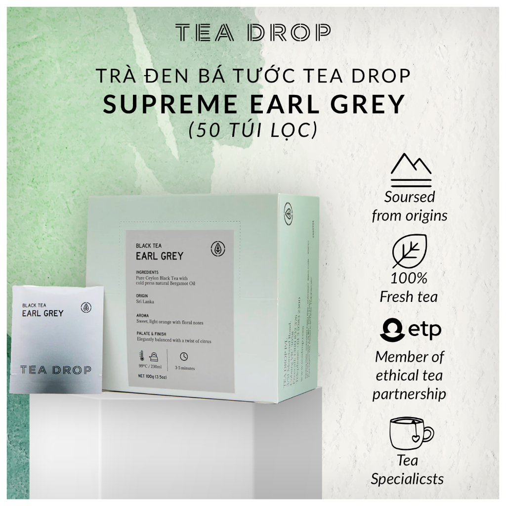 Trà đen bá tước Tea Drop Earl Grey (50 túi lọc) | Shopee Việt Nam