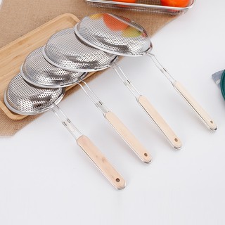 (V31) Vợt Tròn Cán Gỗ Lọc Dầu, Vớt Thức Ăn Đa Năng - Vợt Tròn Cán Gỗ Đáy Sâu Chất Liệu INOX Cao Cấp