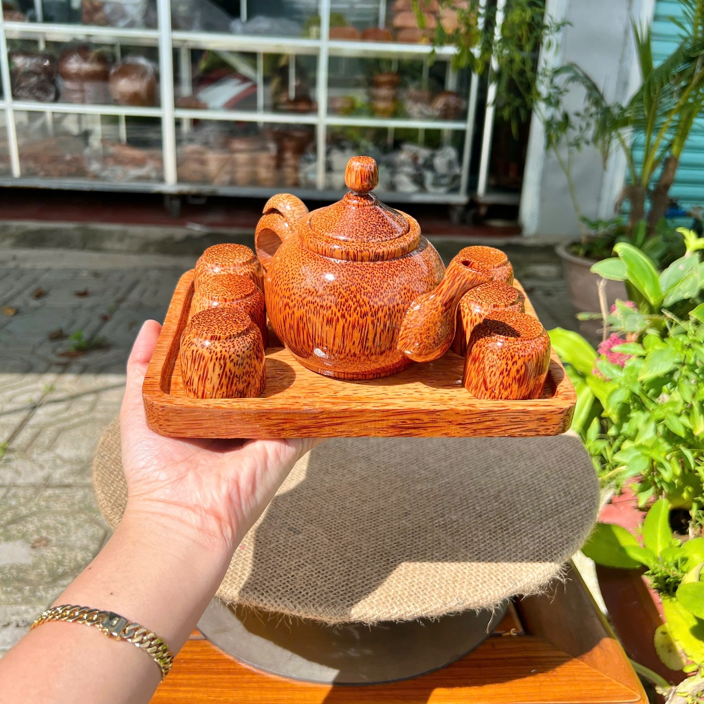 Bộ Khay Trà Gỗ Dừa Mẫu Chữ Nhật Phù Hợp Trà Đạo, Trang Trí Bàn Trà, Thiết Kế Sang Trọng, Dùng Biếu Tặng Thầy Cô - KIM TỨ