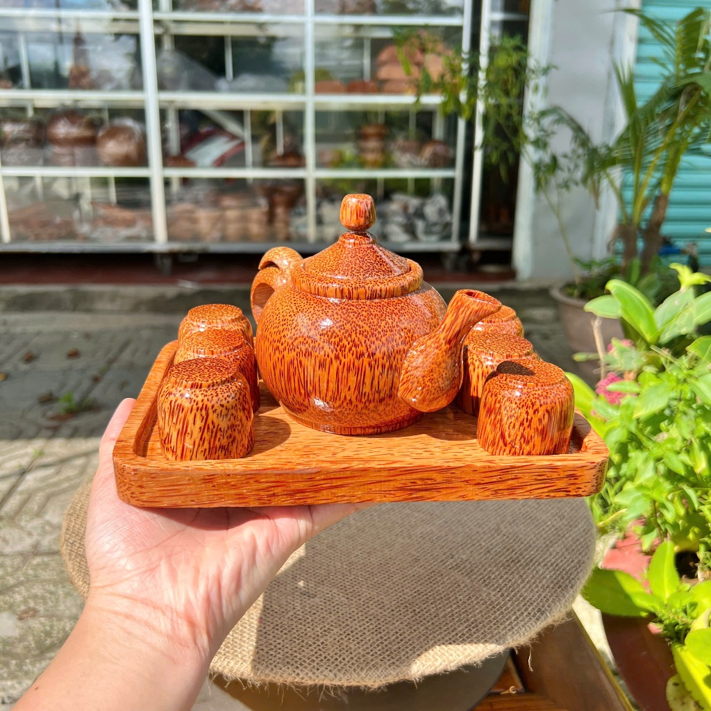 Bộ Khay Trà Gỗ Dừa Mẫu Chữ Nhật Phù Hợp Trà Đạo, Trang Trí Bàn Trà, Thiết Kế Sang Trọng, Dùng Biếu Tặng Thầy Cô - KIM TỨ