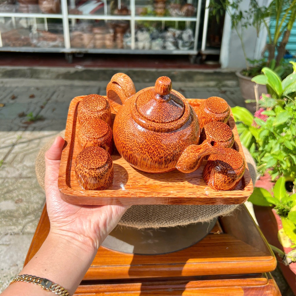 Bộ Khay Trà Gỗ Dừa Mẫu Chữ Nhật Phù Hợp Trà Đạo, Trang Trí Bàn Trà, Thiết Kế Sang Trọng, Dùng Biếu Tặng Thầy Cô - KIM TỨ