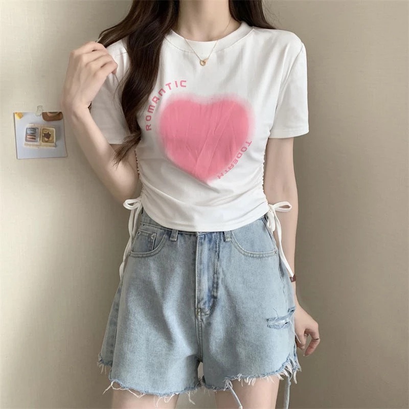 [Peinn]Áo Croptop Rút Dây Hình Trái Tim Romantic