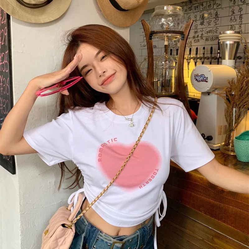 [Peinn]Áo Croptop Rút Dây Hình Trái Tim Romantic