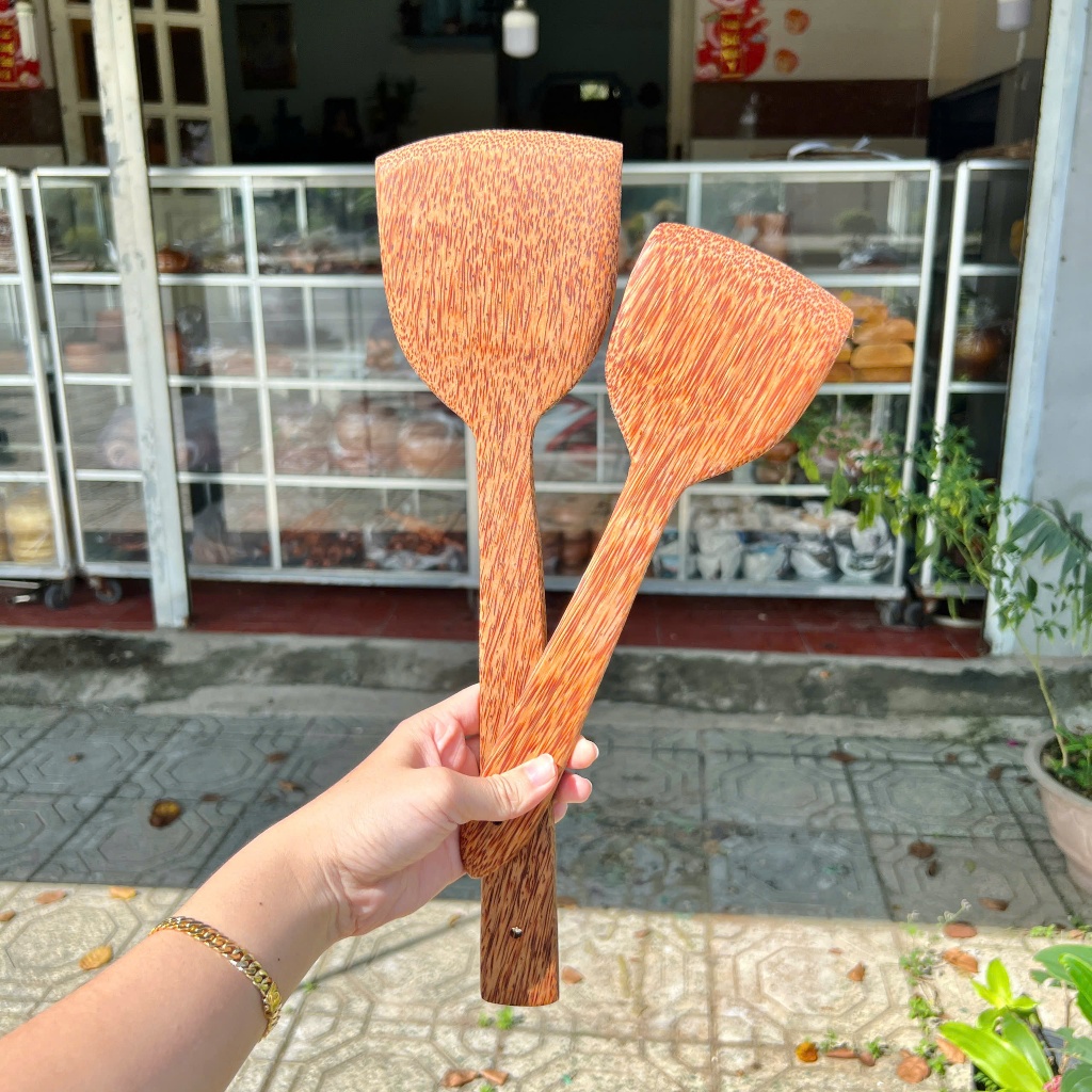 Sạn Chiên Gỗ Dừa Cao Cấp Hàng Loại 1 30cm & 40cm, Không Hóa Chất An Toàn Khi Sử Dụng, An Toàn Xào Nấu Chảo Chống Dính