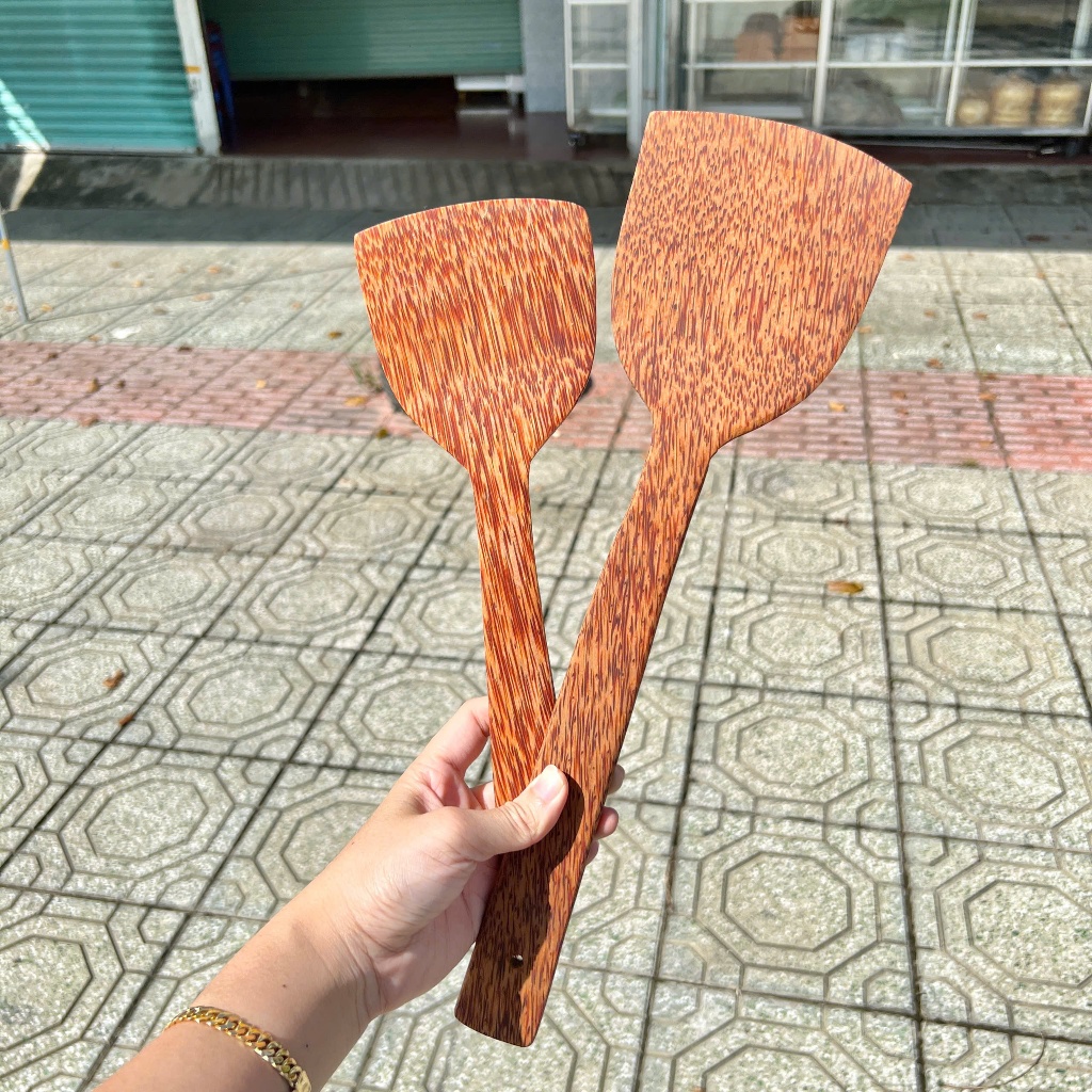 Sạn Chiên Gỗ Dừa Cao Cấp Hàng Loại 1 30cm & 40cm, Không Hóa Chất An Toàn Khi Sử Dụng, An Toàn Xào Nấu Chảo Chống Dính