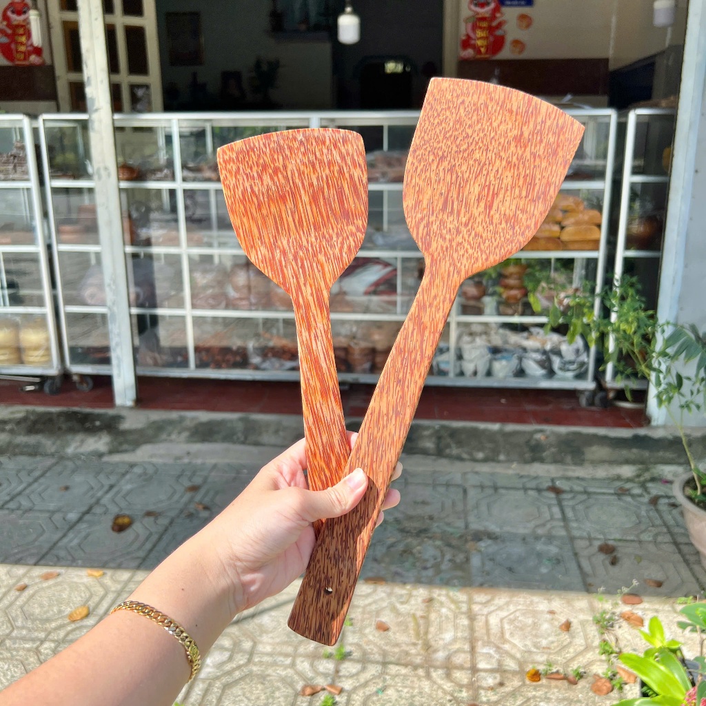 Sạn Chiên Gỗ Dừa Cao Cấp Hàng Loại 1 30cm & 40cm, Không Hóa Chất An Toàn Khi Sử Dụng, An Toàn Xào Nấu Chảo Chống Dính