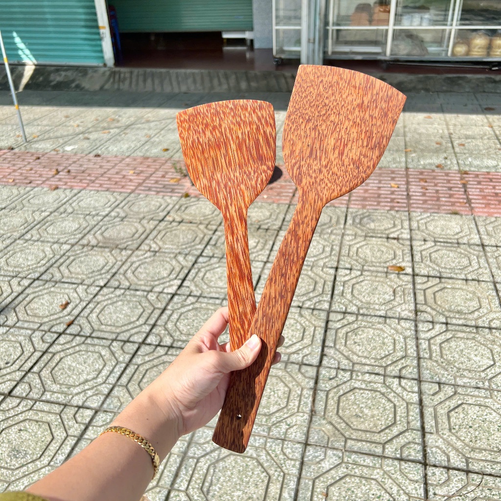 Sạn Chiên Gỗ Dừa Cao Cấp Hàng Loại 1 30cm & 40cm, Không Hóa Chất An Toàn Khi Sử Dụng, An Toàn Xào Nấu Chảo Chống Dính