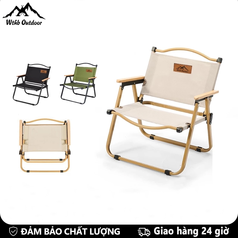 WTHB Outdoor Ghế gấp camping Màu vải đen thiết kế gọn du lịch, cafe, ban công, câu cá hàng nhập nguyên chiếc