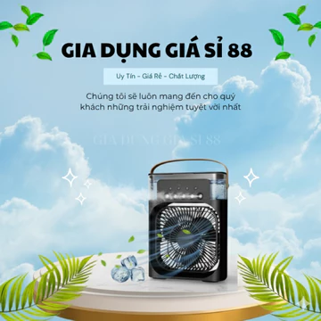 Quạt Đá Điều Hòa Hơi Nước Mini Để Bàn, Quạt Điều Hòa Mini Phun Sương Có Khay Chứa Đá 600ml Tiện Dụng