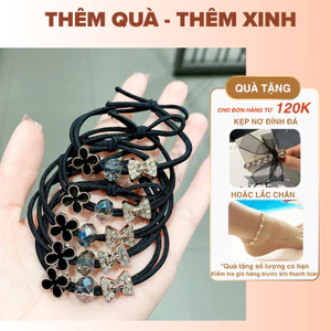IK Set Dây Cột Tóc Đính Đá Phối Nơ Cỏ 3 Lá Nổi Bật Cao Cấp K70