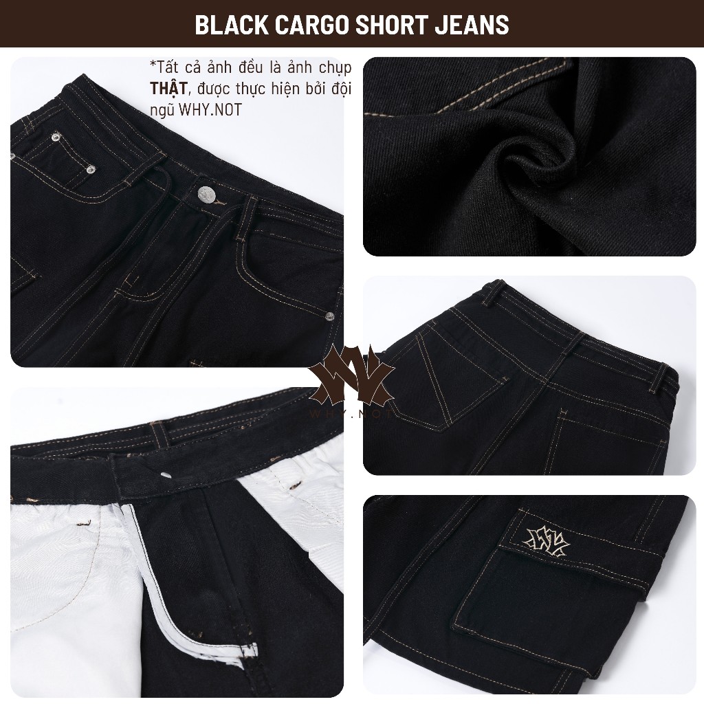 [WHY.NOT] Quần Short Jean Nam Túi Hộp Cá Tính 4 Màu - Cargo Short Jean