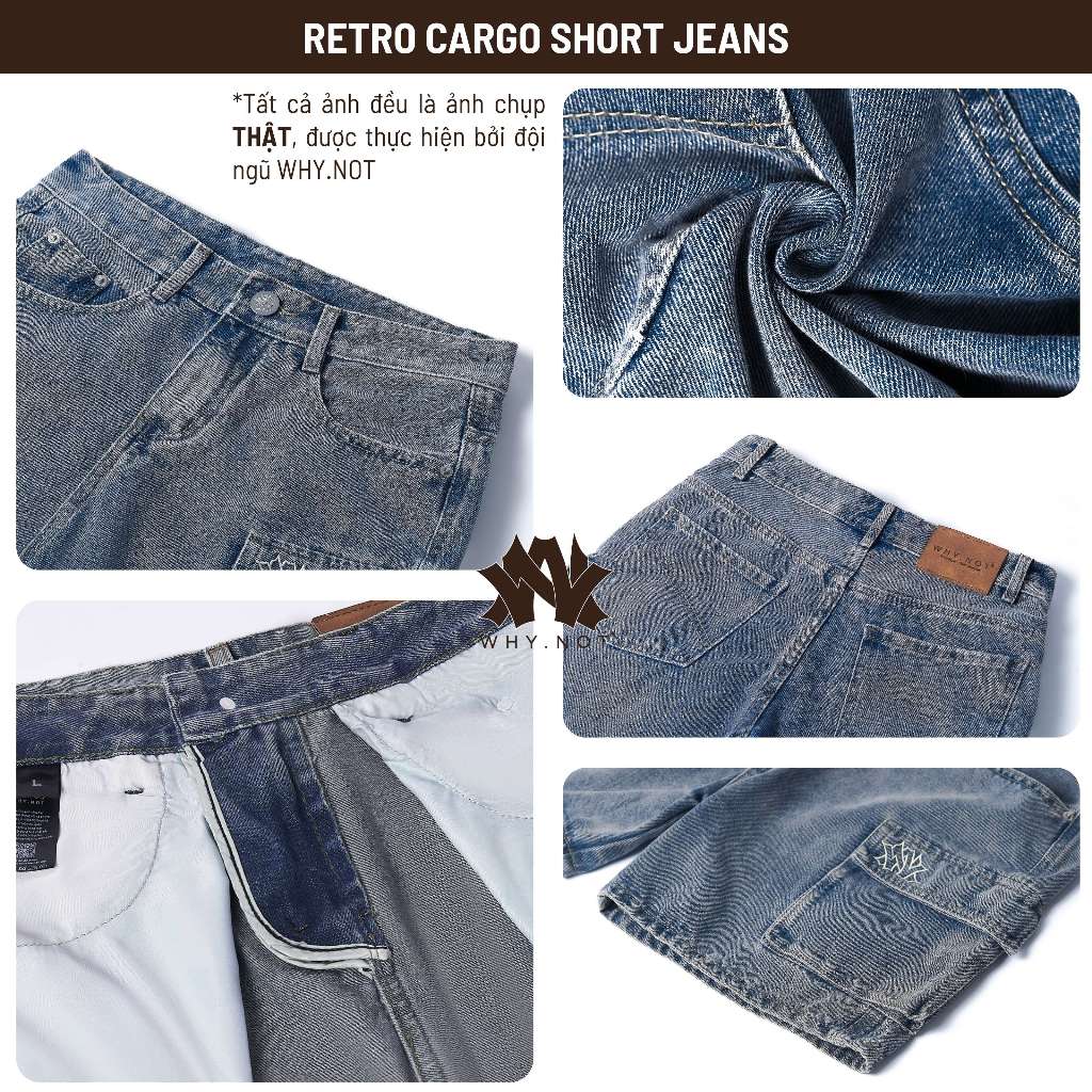 [WHY.NOT] Quần Short Jean Nam Túi Hộp Cá Tính 4 Màu - Cargo Short Jean