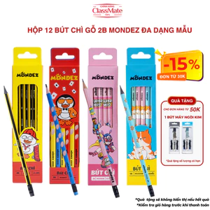 Hộp 12 Bút Chì Gỗ 2B Cao Cấp Có Tẩy MONDEZ Nét Bút Mịn Chì Mềm, Dùng Cho Bé Tập Viết Luyện Chữ