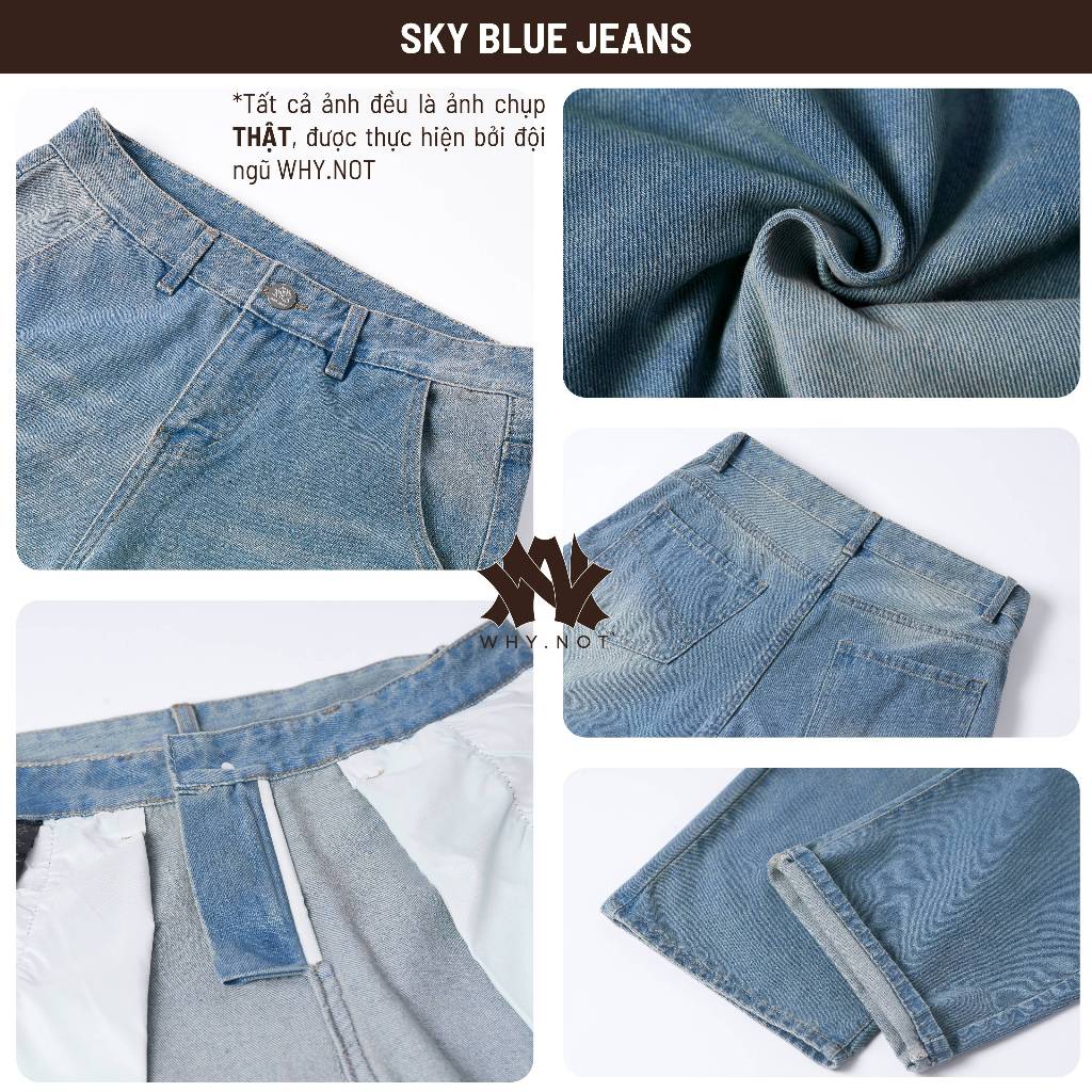 [WHY.NOT] Quần Jean Nam Ống Suông 2 Màu Xanh Nhặt, Xanh Đậm
