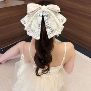 Kẹp tóc ren bản xoè to công chúa màu kem cho nữ phong cách tiểu thư Y057