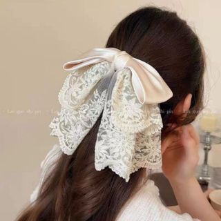 Kẹp tóc ren bản xoè to công chúa màu kem cho nữ phong cách tiểu thư Y057