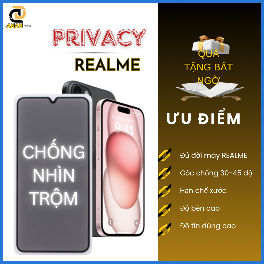 Cường lực Chống Nhìn Trộm Realme 14 14T 15 15T 9 8 7 6 5 5i C75x C75 C71 C65 C67 C53 C55 C35 C35s C30s C20 C17 C15