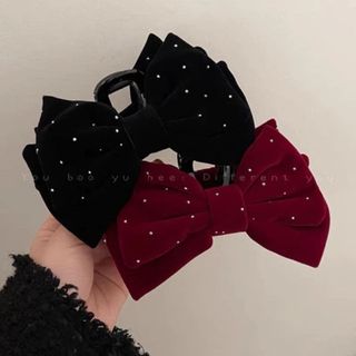 Kẹp tóc nhung đính kim tuyến đen đỏ phong cách sang chảnh Chồi accessories Y221-P2