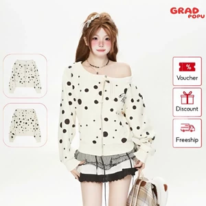 Áo khoác GRADPOPU nữ trễ vai chấm bi phong cách Mỹ quyến rũ, áo khoác dây rút thời trang AK139