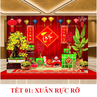 Phông nền Treo Tranh vải decor TẾT,Tranh chụp ảnh Tết Mừng Năm Mới Bính Ngọ in 3D trang trí sự kiện cỡ lớn TET01-BIATON