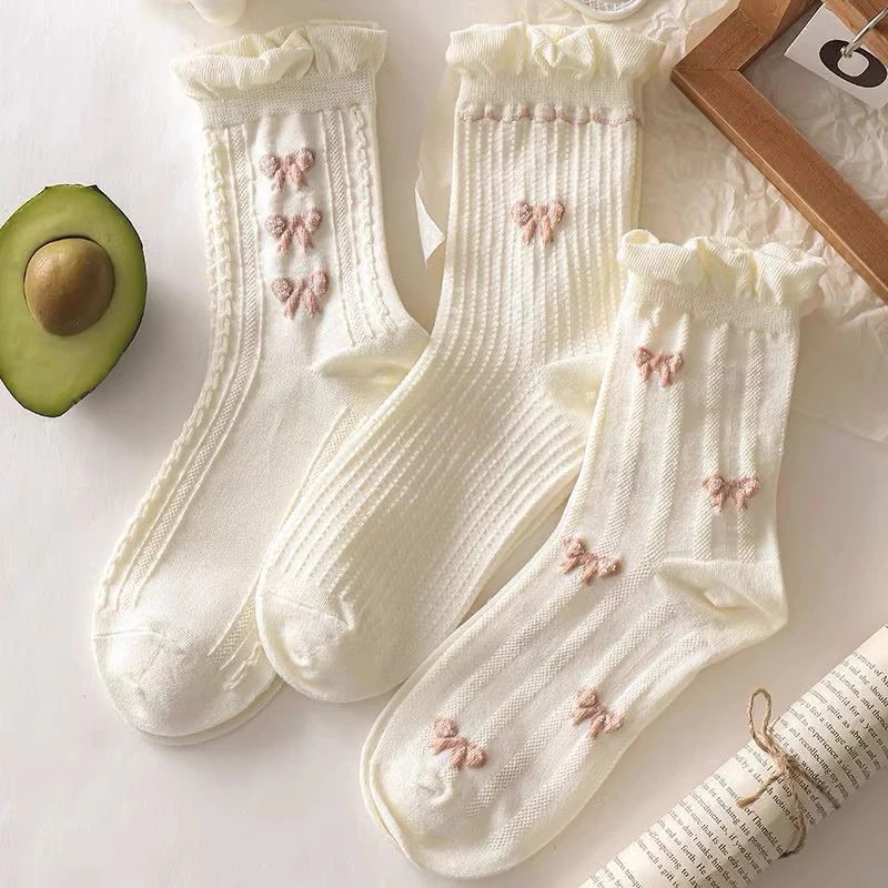 [Peinn] Set 5 Đôi Vớ Cotton Đính Nơ Họa Tiết Hoa Nhỏ Xinh Xắn Phong Cách Harajuku Cho Nữ tt76 LILIRIA TTD76