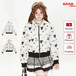 Áo khoác nỉ nữ GRADPOPU có mũ trùm đầu hình ngôi sao Kitty Cat dễ thương, phong cách Hàn Quốc AK138