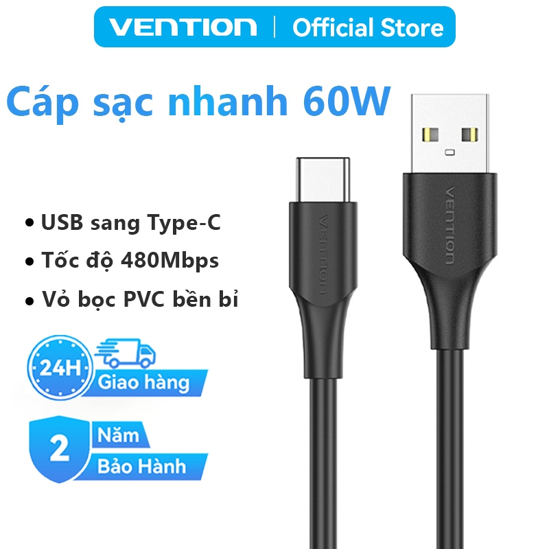 Cáp Sạc Nhanh 60W Vention USB Type C Tốc Độ Truyền 480Mbps Dùng Cho Phone Xiaomi / Samsung / OPPO